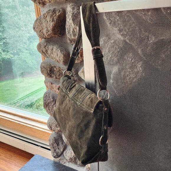 Abaco Paris Green Suede Flap-Over Shoulder Bag - Picture 12 of 16